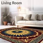 Sunburst Medallion Burgundy Blue Gold Rug