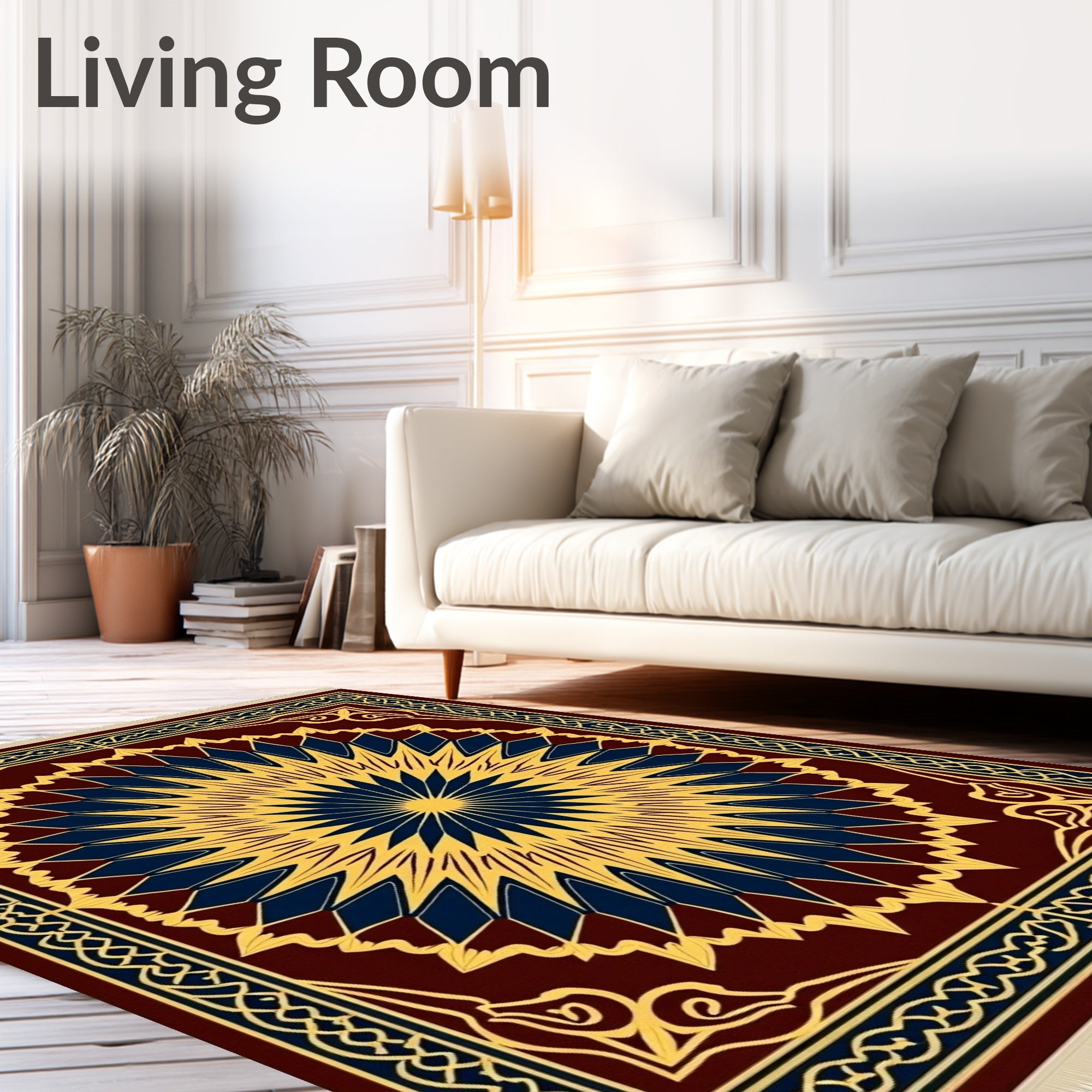 Sunburst Medallion Burgundy Blue Gold Rug