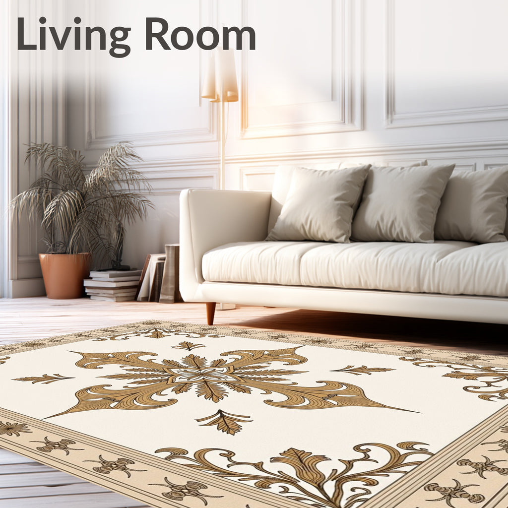 Ornate Golden Floral Medallion Rug