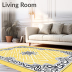 Yellow Black Floral Geometric Border Rug