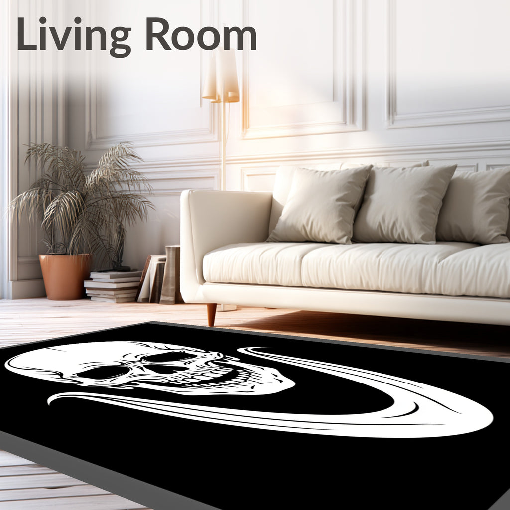 White Skull With Collar Black Rug