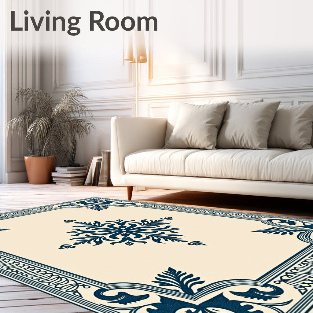 Deep Blue Classic Floral Corner Rug