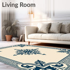 Deep Blue Classic Floral Corner Rug