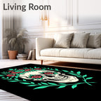 Coral Rose Skull Laurel Wreath Rug