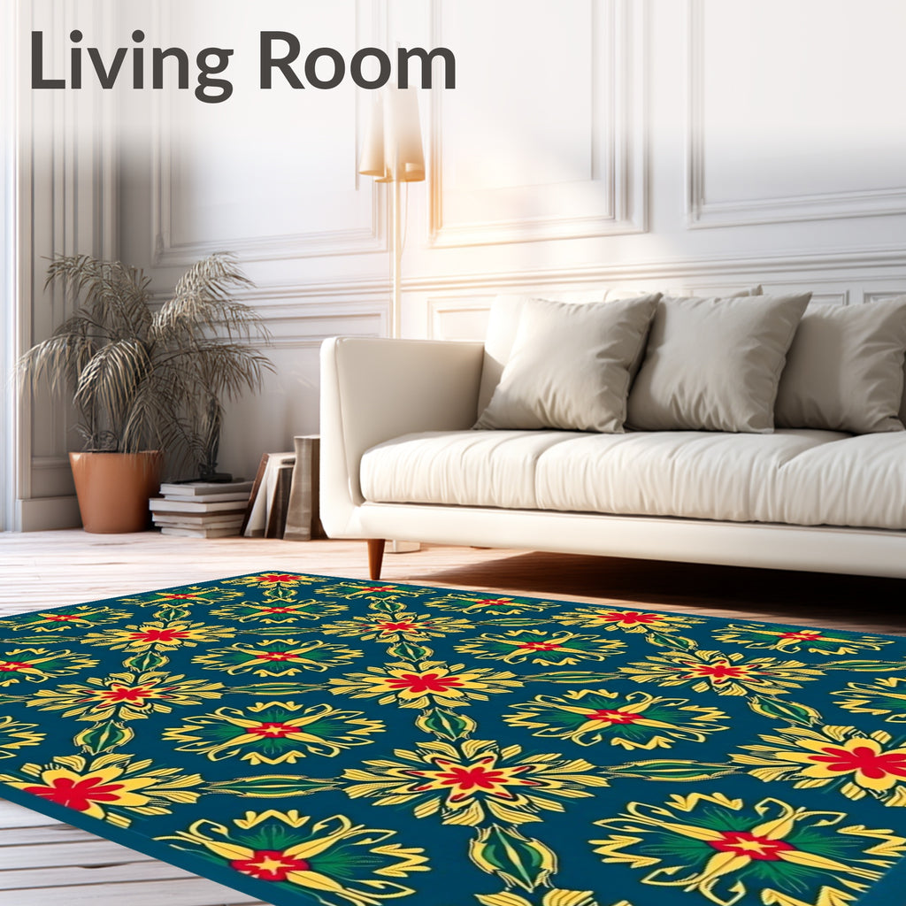 Vibrant Red Yellow Floral Medallion Rug