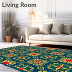 Vibrant Red Yellow Floral Medallion Rug
