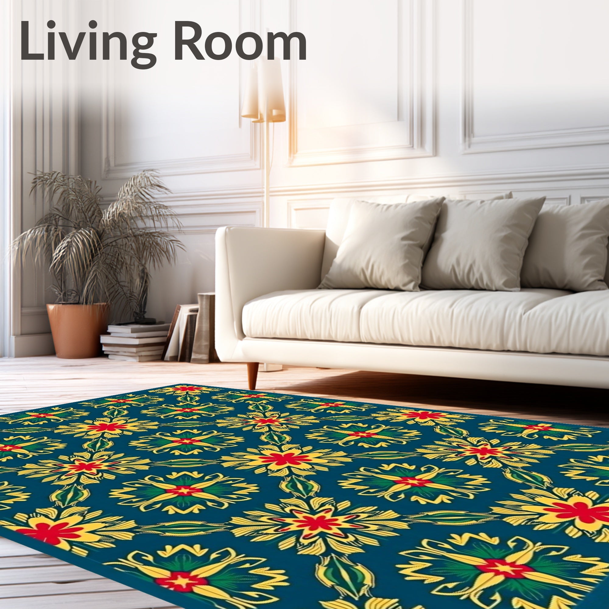 Vibrant Red Yellow Floral Medallion Rug