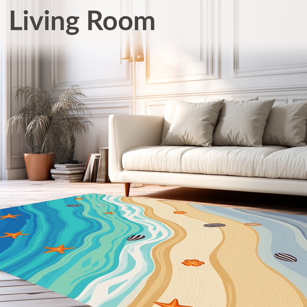 Ocean Waves Beach Starfish Collection Rug