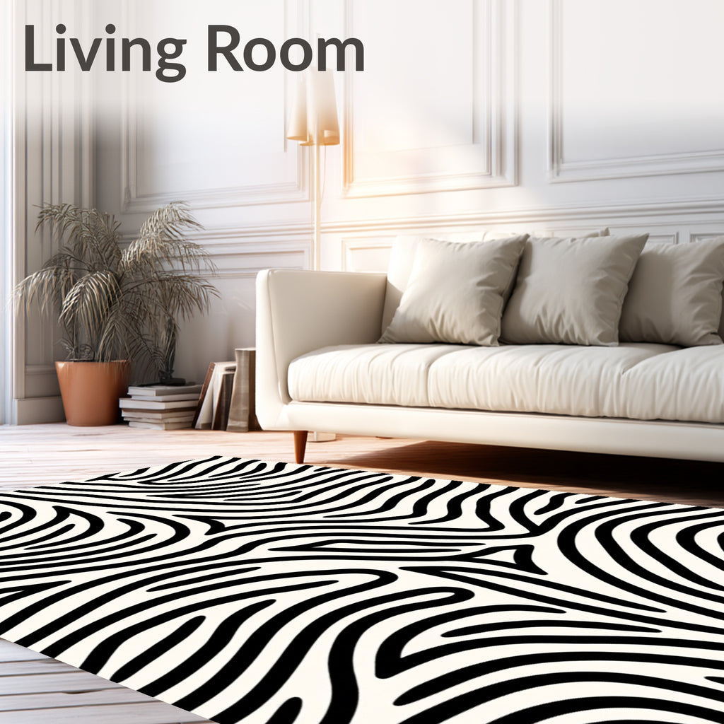 Black White Organic Abstract Lines Rug
