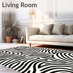 Black White Organic Abstract Lines Rug