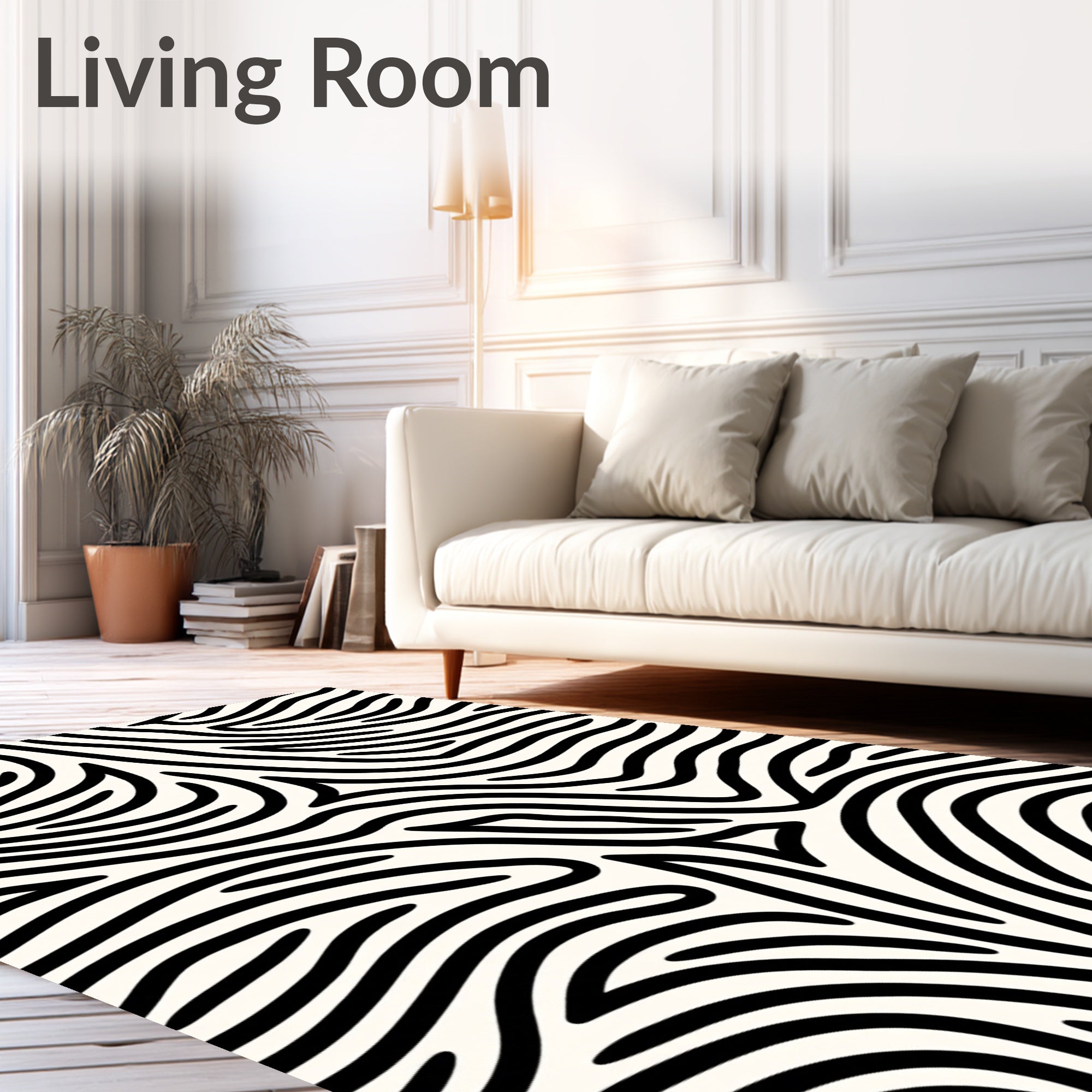 Black White Organic Abstract Lines Rug