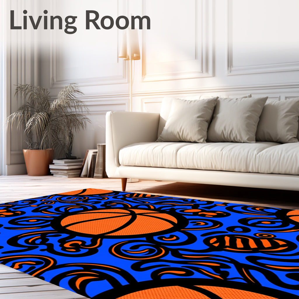 Vibrant Orange Basketball Swirls Rug