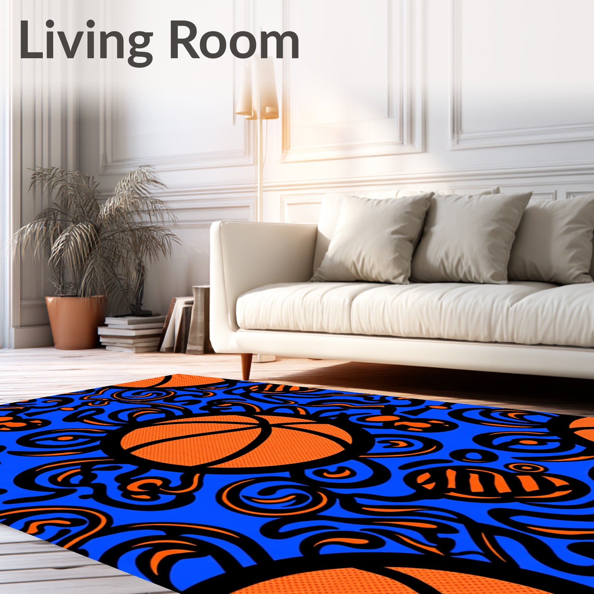 Vibrant Orange Basketball Swirls Rug