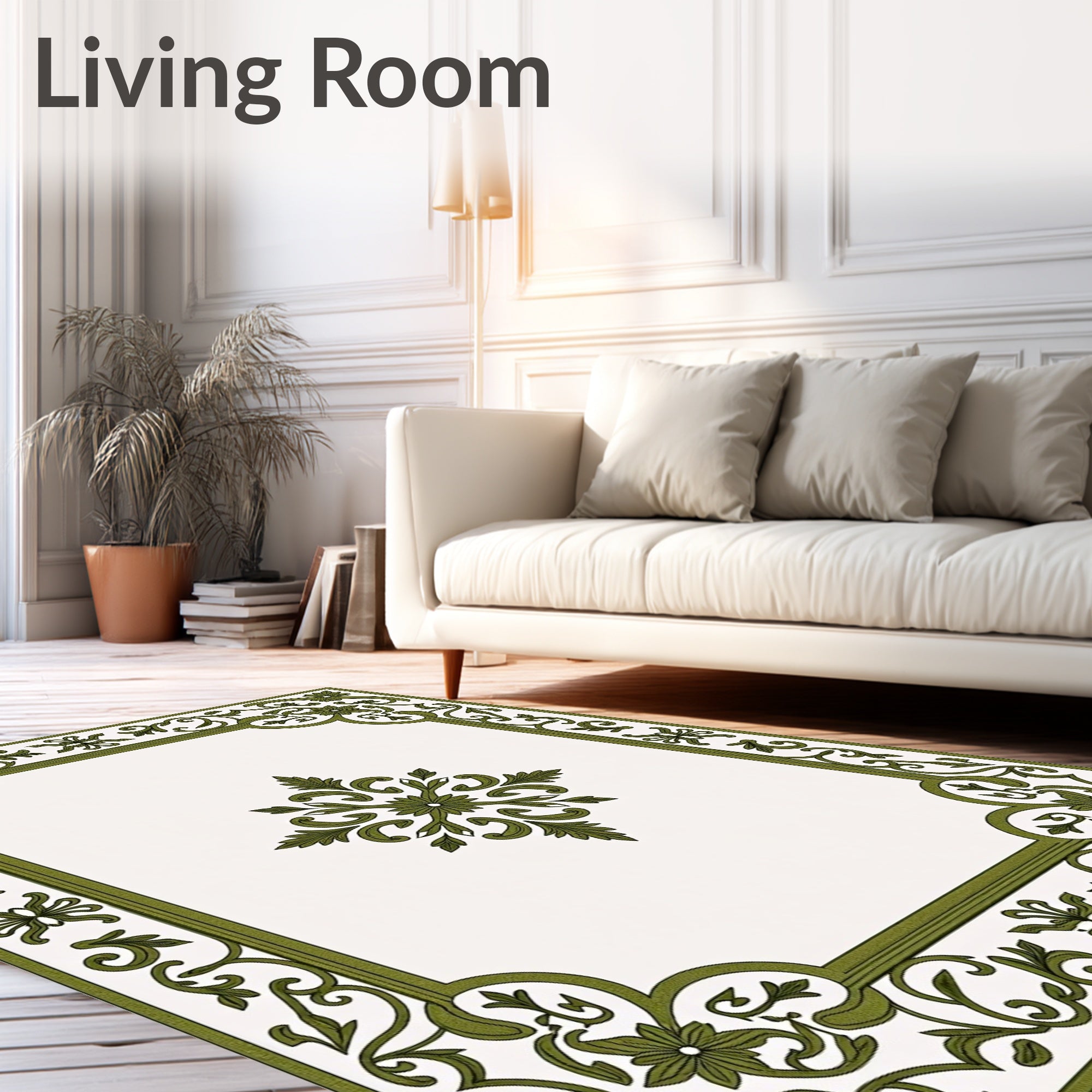 Green Floral Medallion Border Accents Rug
