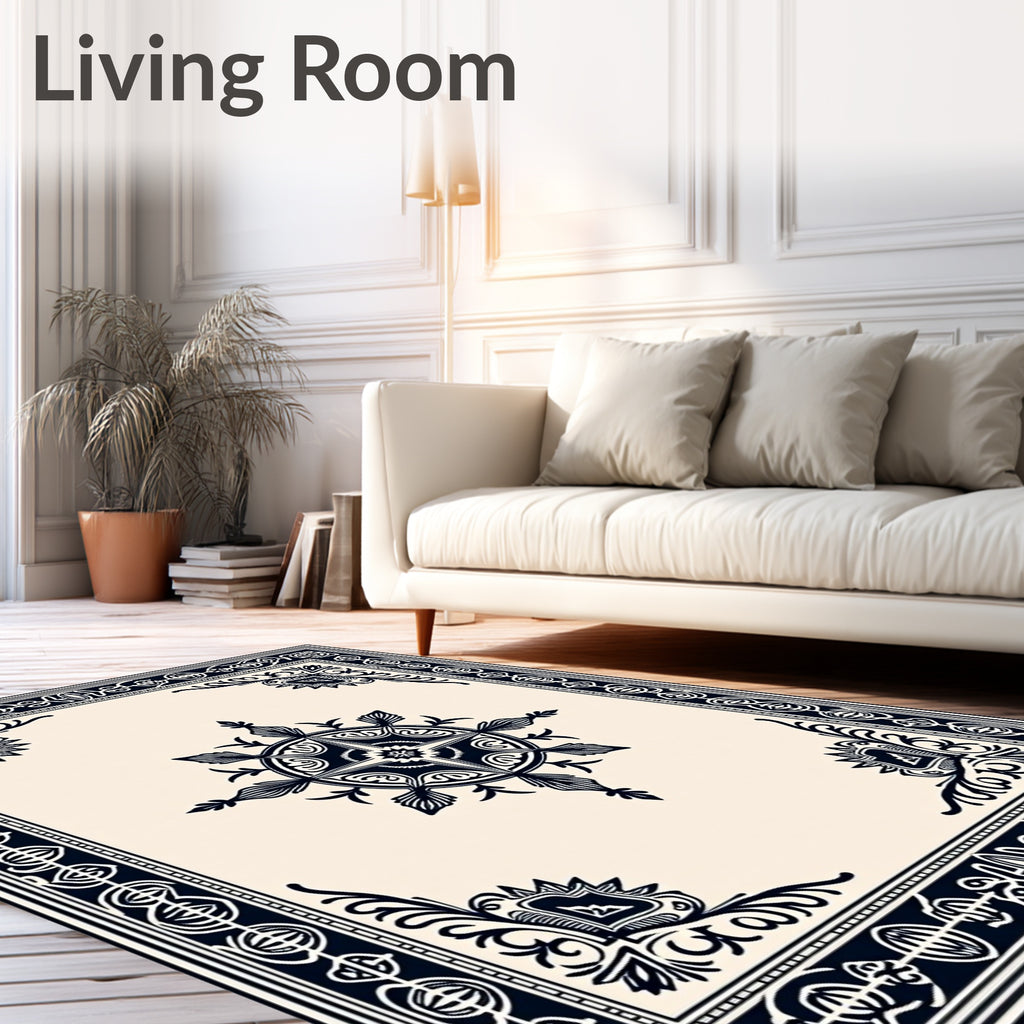Ornate Dark Blue Medallion Square Rug