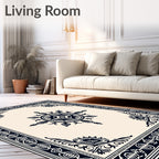 Ornate Dark Blue Medallion Square Rug