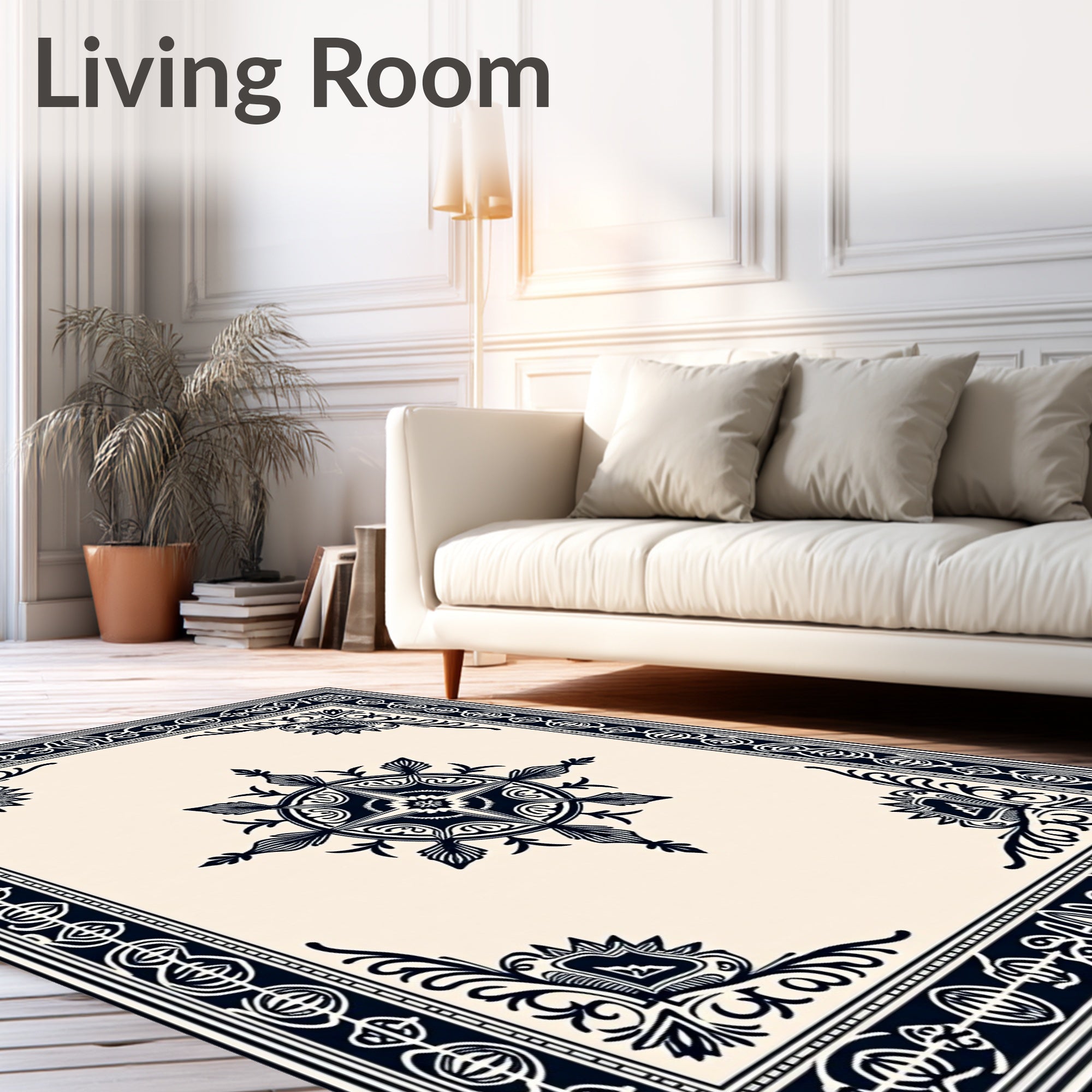 Ornate Dark Blue Medallion Square Rug