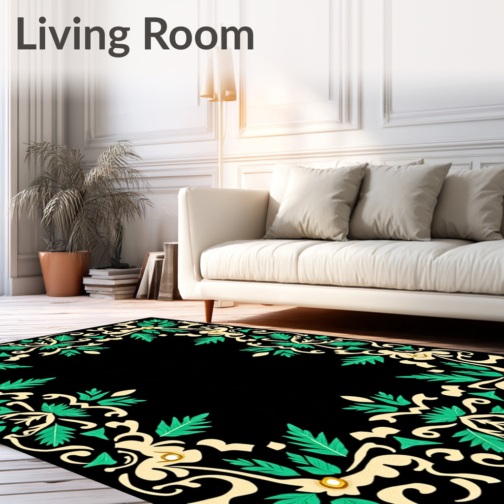 Emerald Leaf Scroll Accent Rug