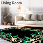 Emerald Leaf Scroll Accent Rug