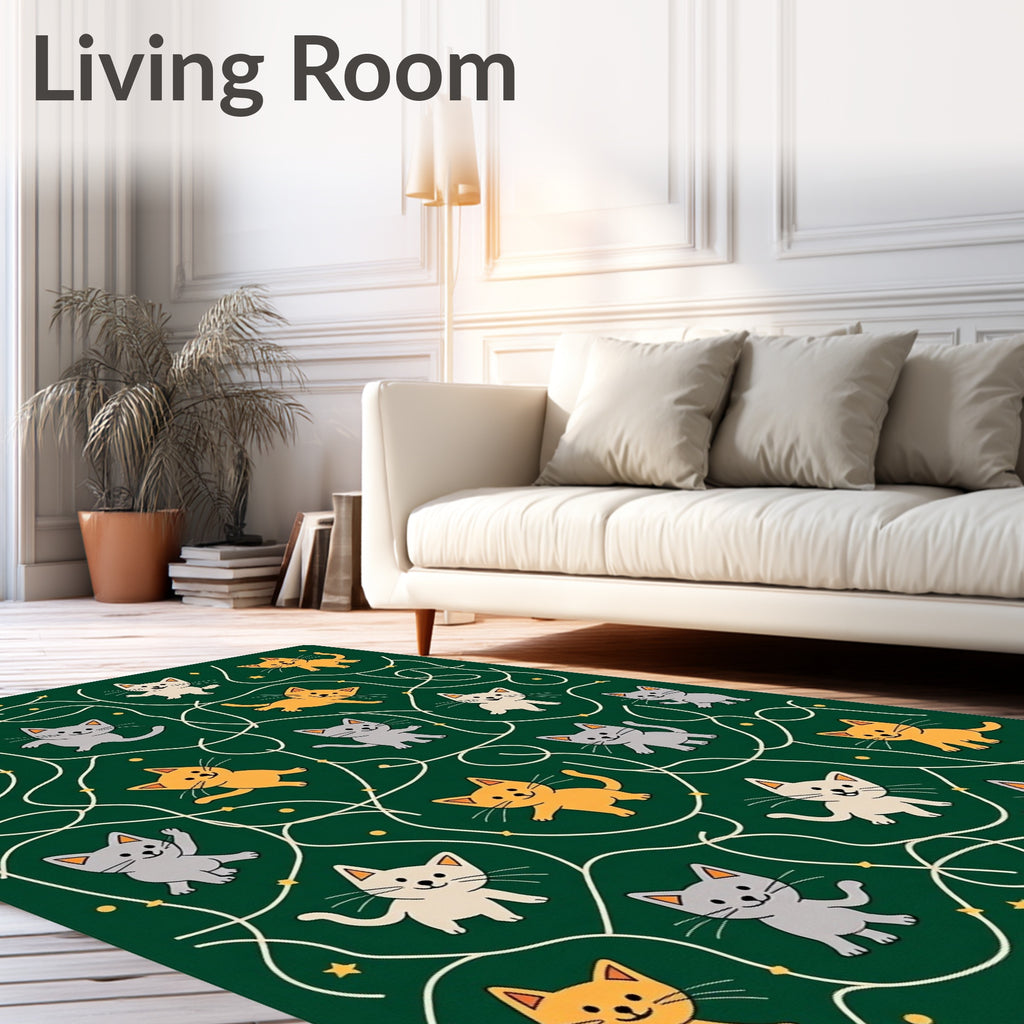 Playful Kittens Green Whimsical Maze Rug