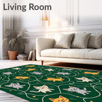 Playful Kittens Green Whimsical Maze Rug
