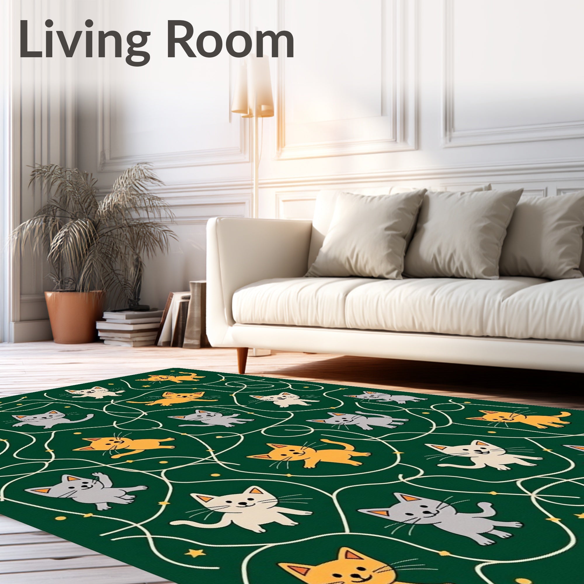 Playful Kittens Green Whimsical Maze Rug