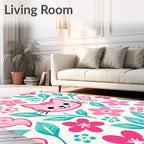 Pink Kitty Flower Garden Rug