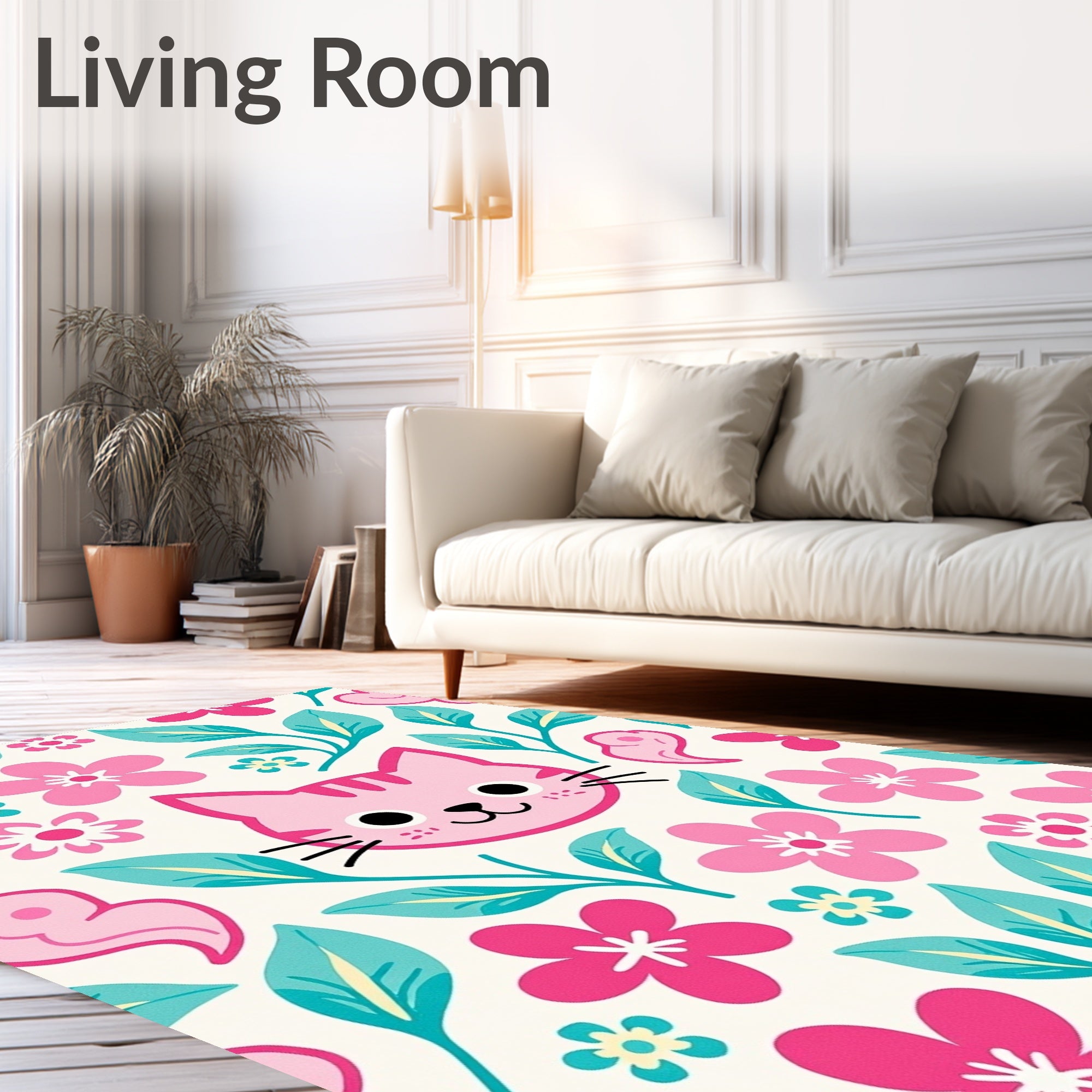 Pink Kitty Flower Garden Rug