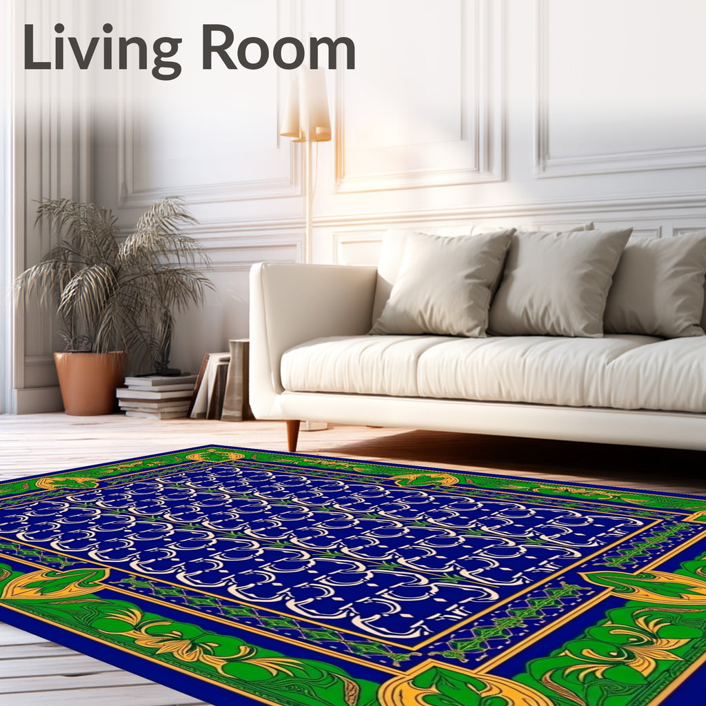 Royal Blue Cream Arabesque Border Rug