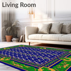 Royal Blue Cream Arabesque Border Rug