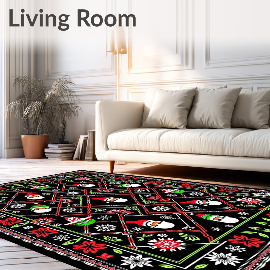 Merry Santa Christmas Floral Border Rug