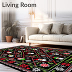 Merry Santa Christmas Floral Border Rug