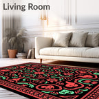 Coral Mint Black Symmetrical Floral Rug