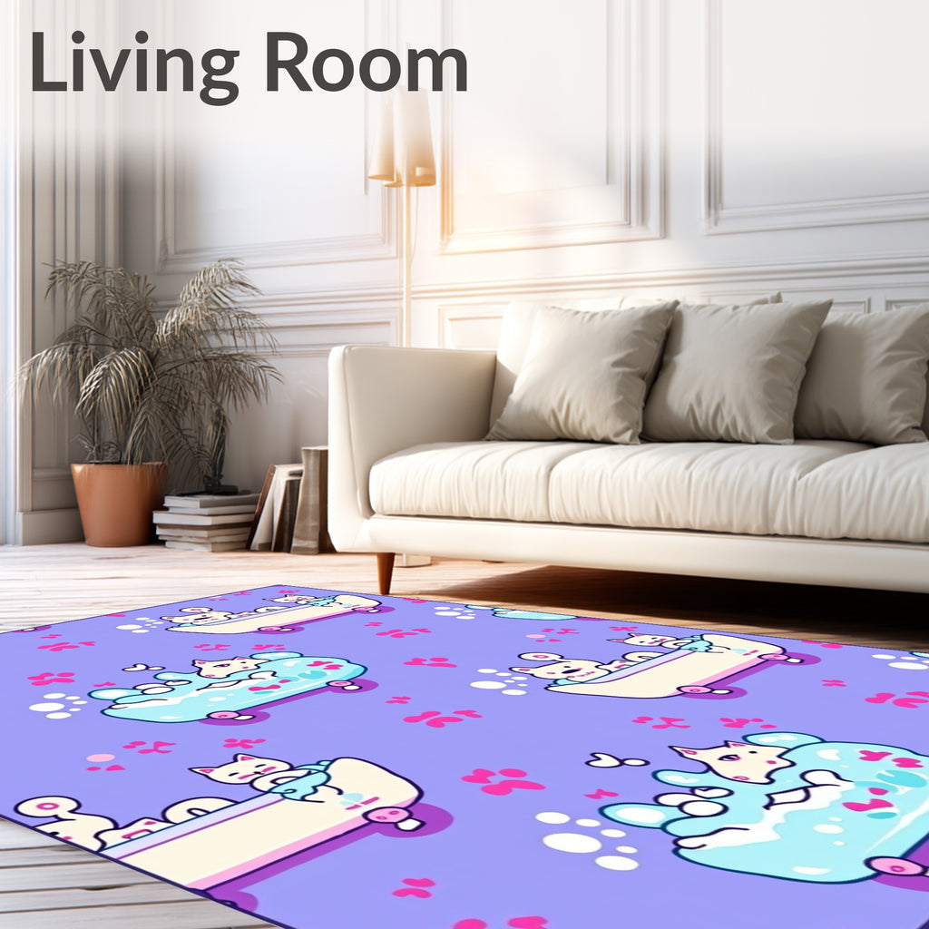 Cute bath time cats with paw prints Rug