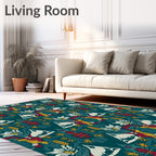 Teal Crimson Geometric Abstract Floral Rug