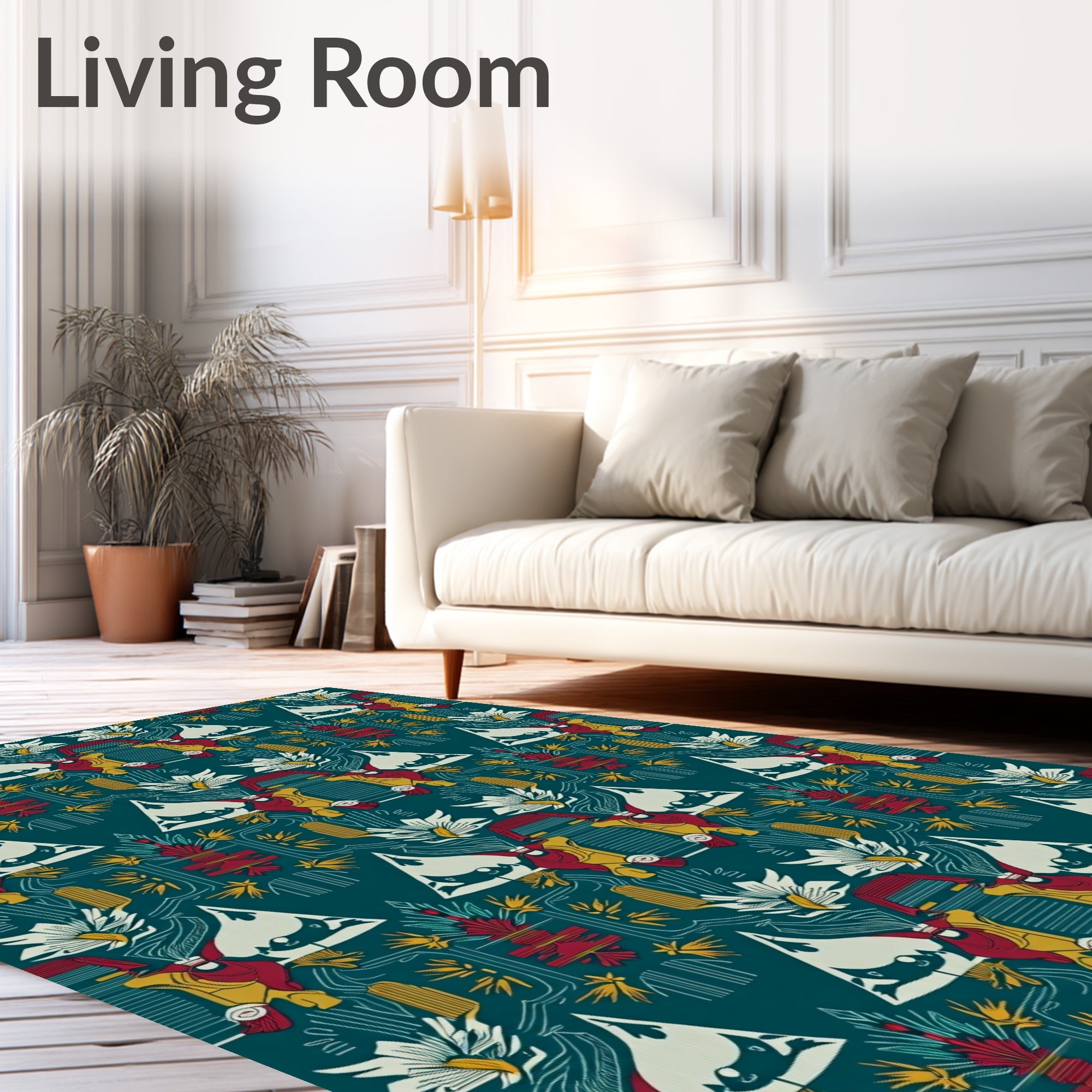 Teal Crimson Geometric Abstract Floral Rug