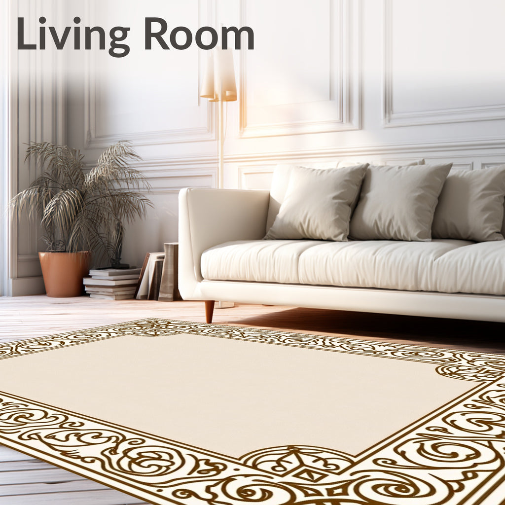 Ornate Brown Floral Border Rug