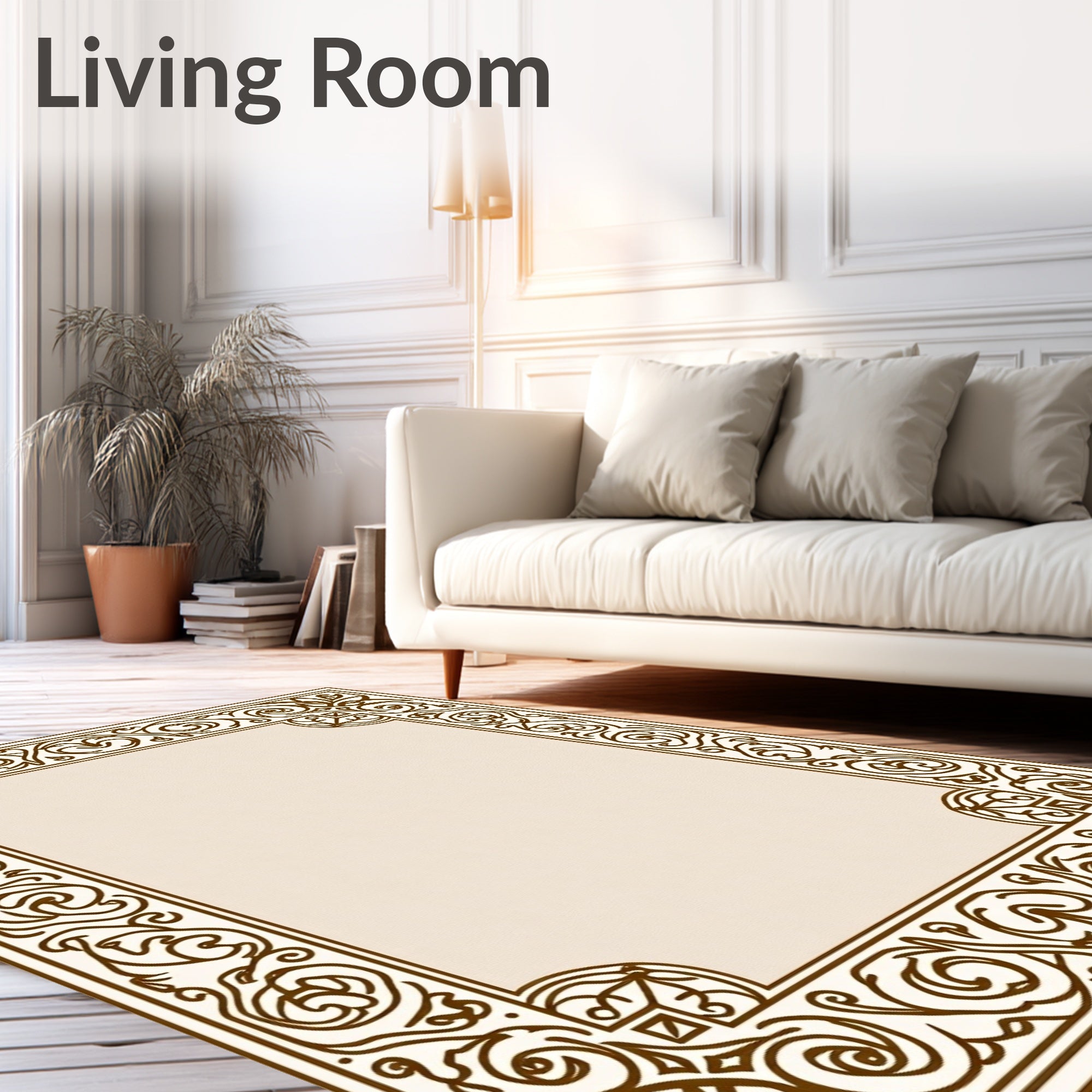 Ornate Brown Floral Border Rug