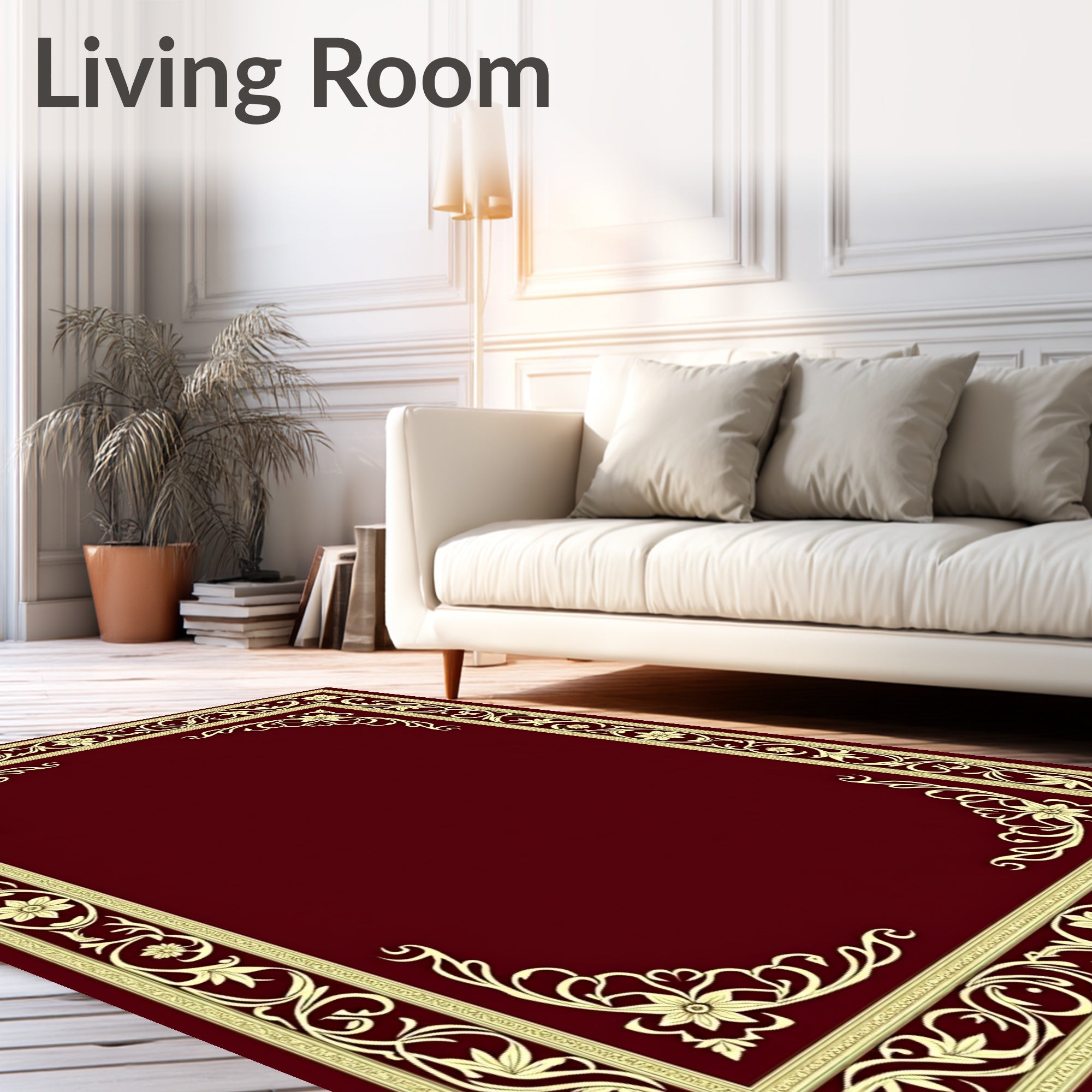Intricate Cream Botanical Border Rug