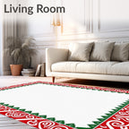 Crimson White Swirl Tribal Border Rug