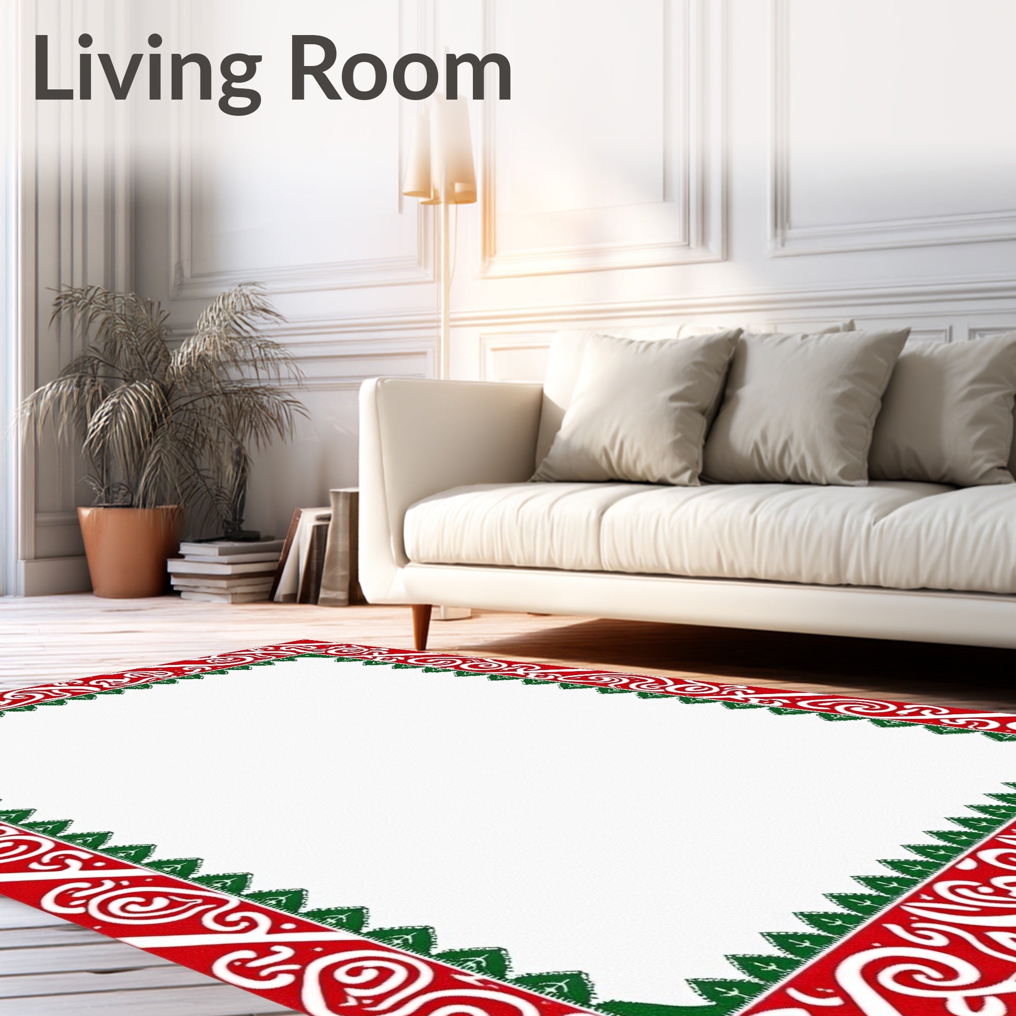 Crimson White Swirl Tribal Border Rug