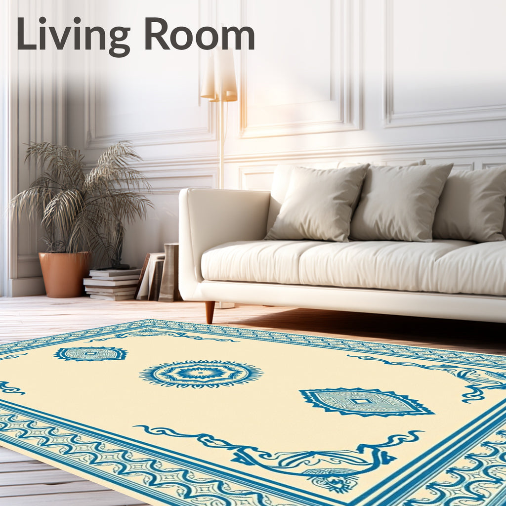 Blue Medallion Cream Border Rug