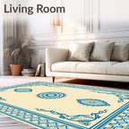 Blue Medallion Cream Border Rug