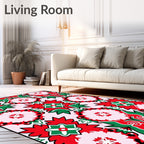 Red Green Floral Medallion Repeat Rug