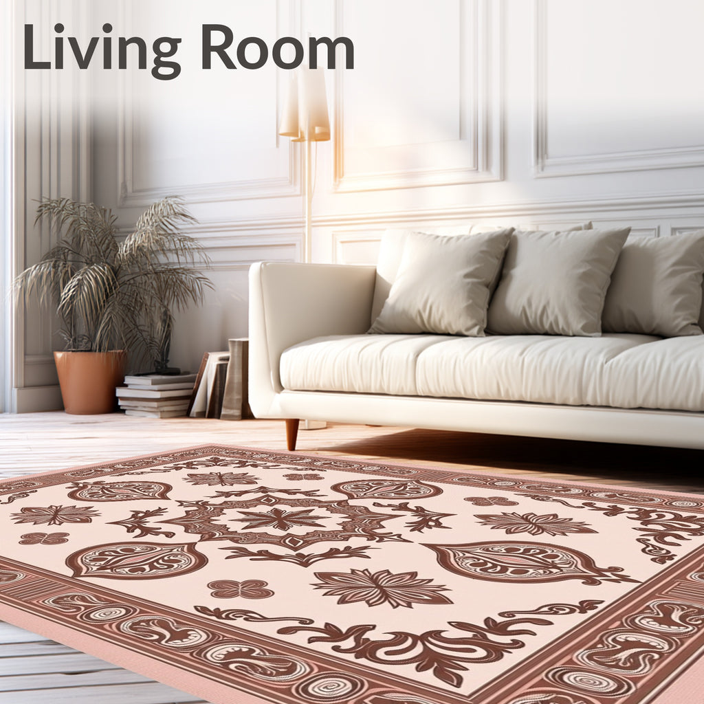 Terracotta Brown Vintage Medallion Border Rug