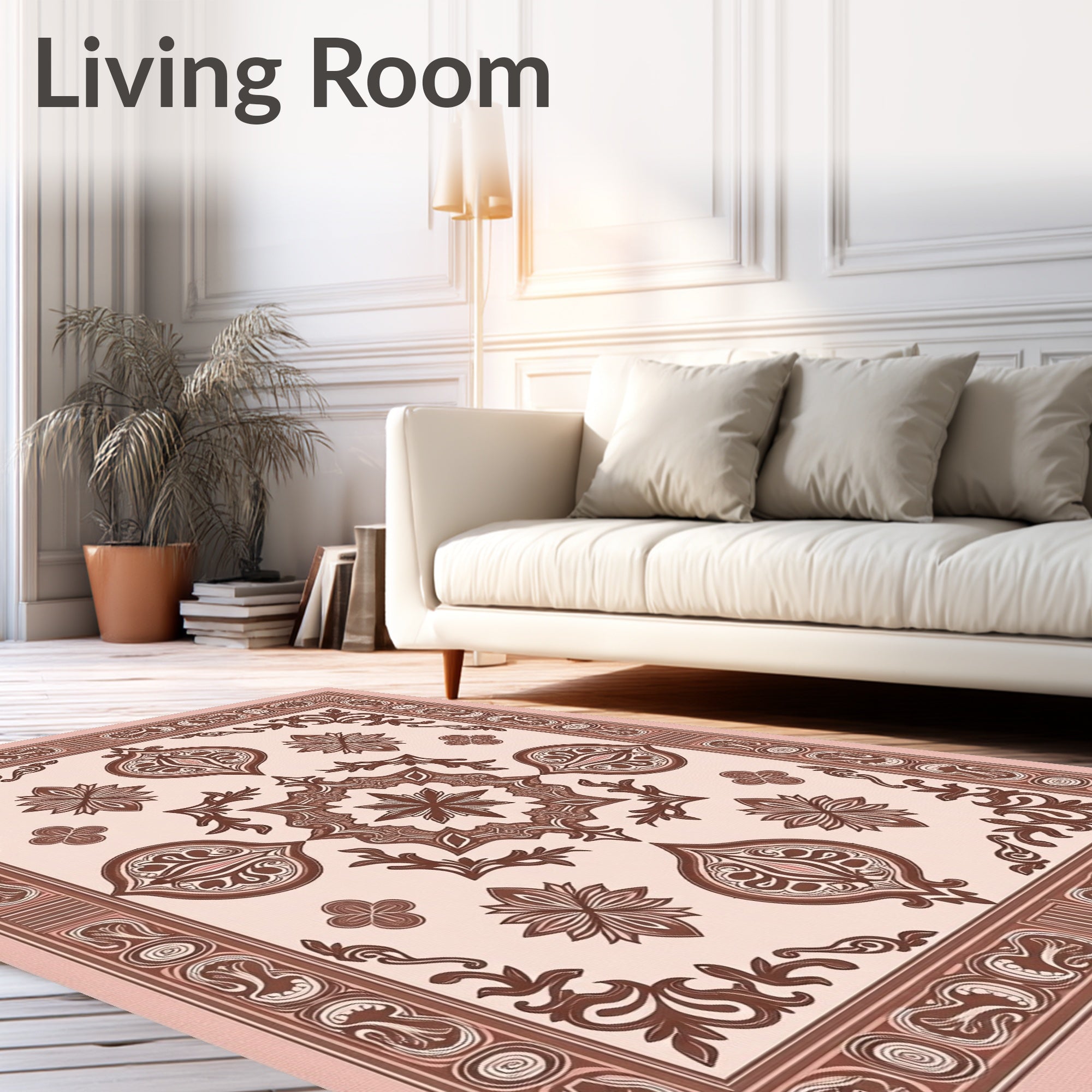 Terracotta Brown Vintage Medallion Border Rug