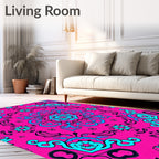 Vibrant Pink Turquoise Floral Mandala Rug