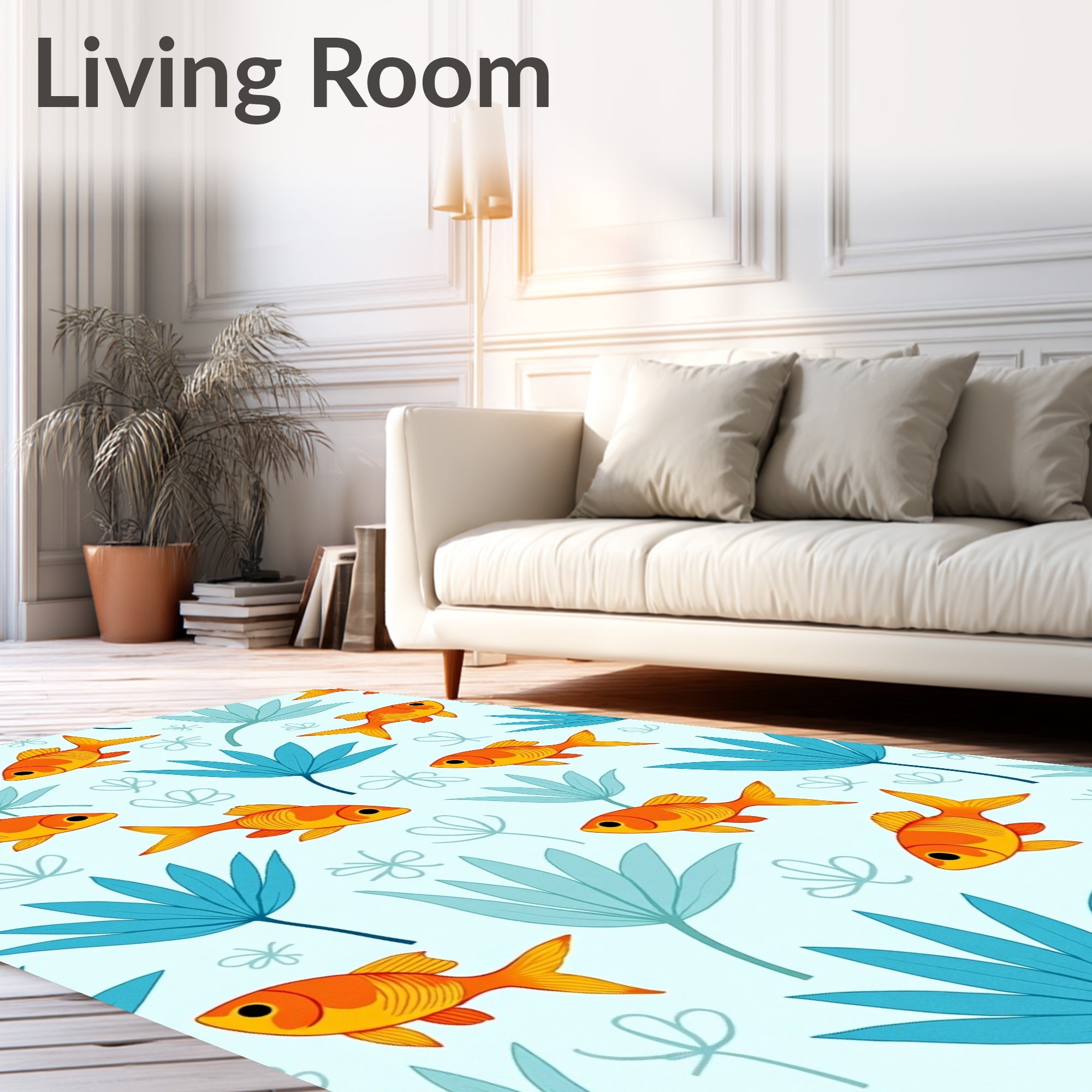 Orange Fish Blue Foliage Scene Rug
