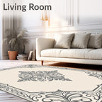 Cream Ivory Scrollwork Medallion Border Rug