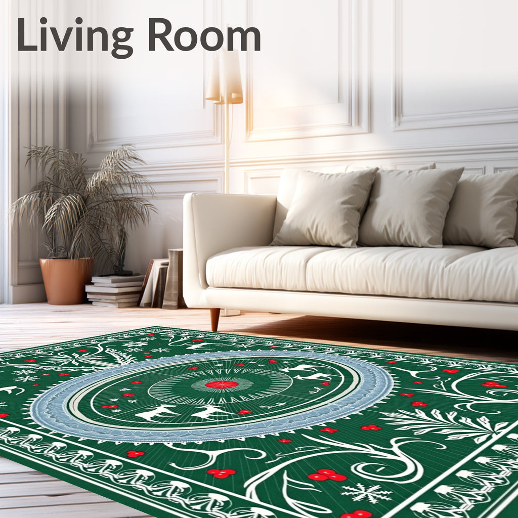 Festive Green White Red Animal Round Rug